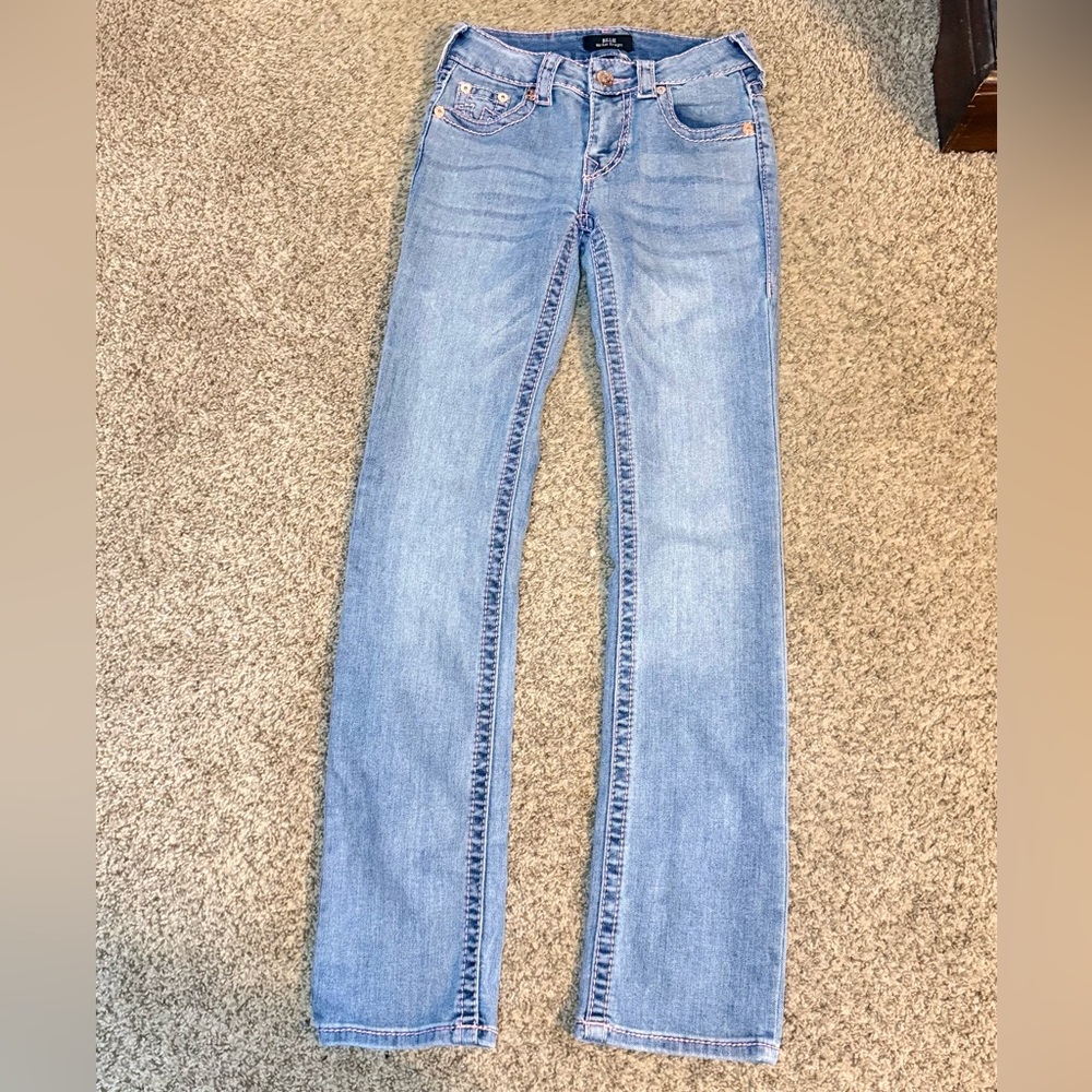 NWOT True Religion Billie Super T Pink Stitch Straight Jeans - Size 24